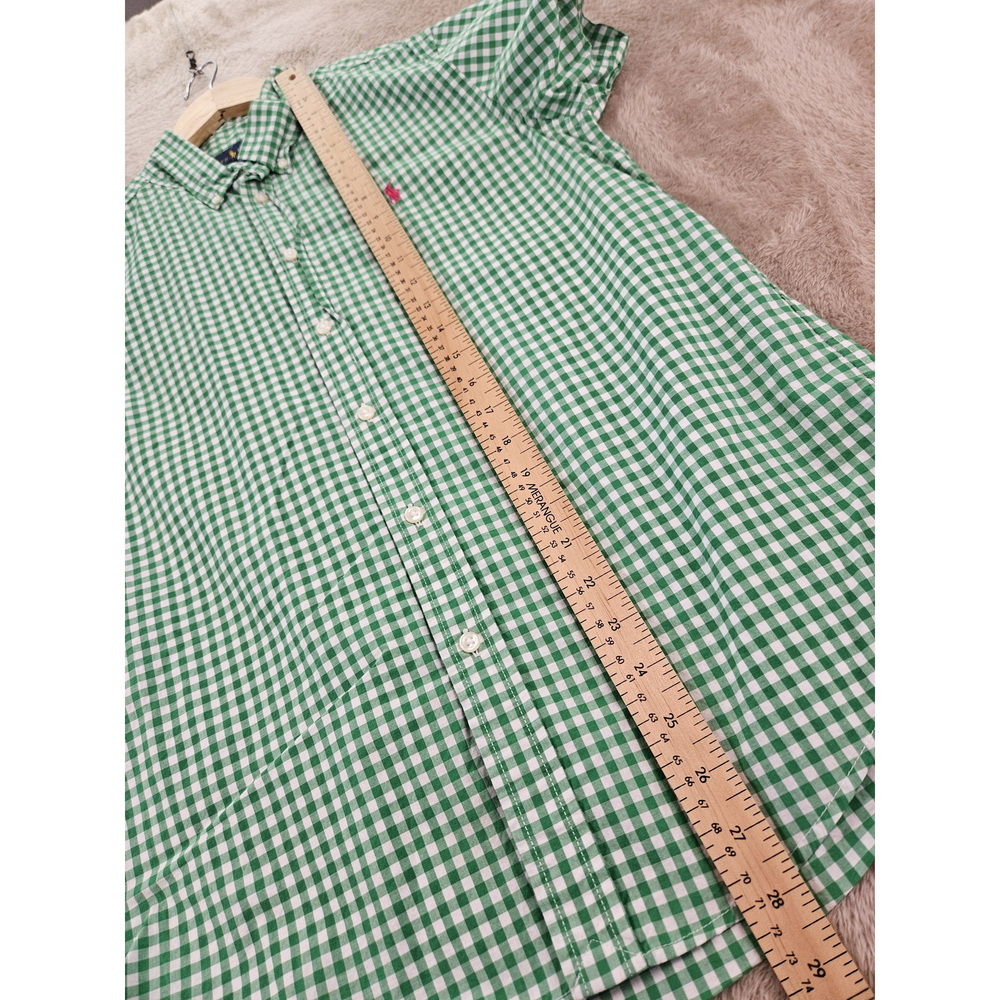 Ralph Lauren Emerald and White Short-sleeved Gingham Oxford Button-down Shirt - Picture 8 of 10